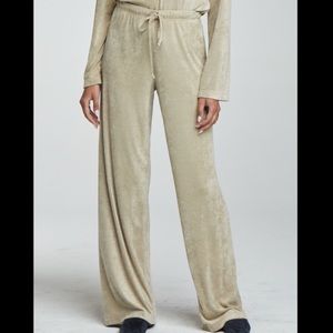 Leset Velvet Beige High Rise Straight Leg Drawstring Sweatpants